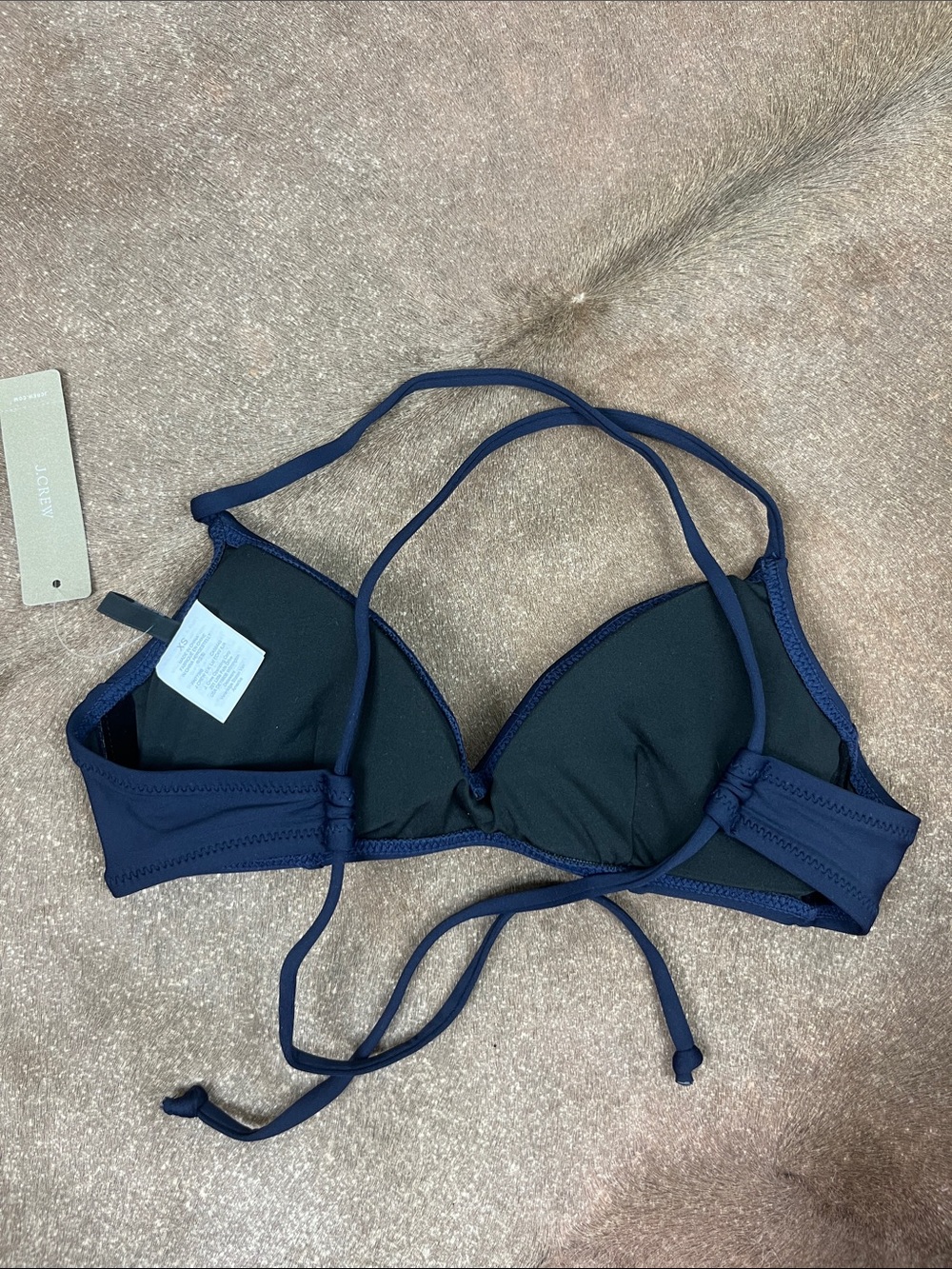 J Crew French Cross Back Bikini Top Navy - Picture 2 of 5